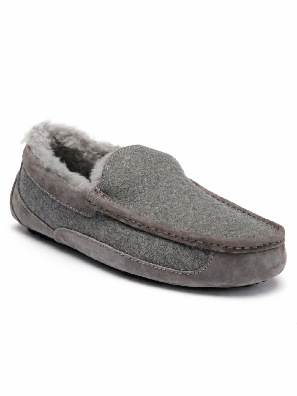 UGG Ascot Wool Lined Moccasin Slippers Gray Grey